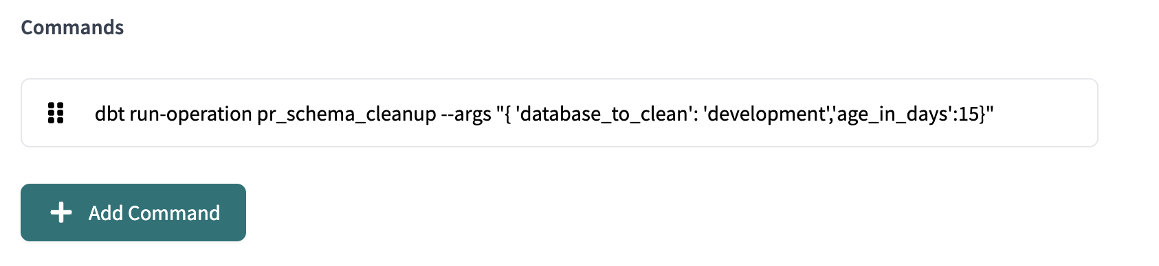  job showing the run operation command for the cleanup macro