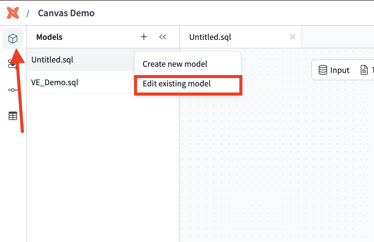 Edit a model using the 'Edit a model' button.