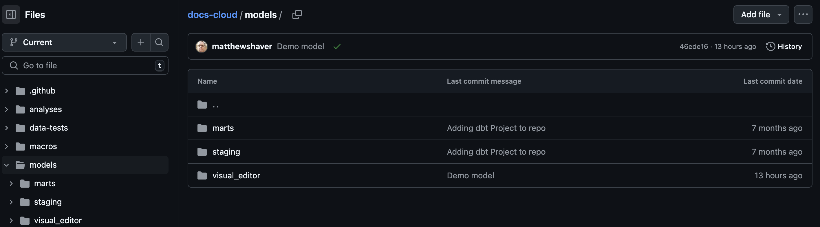 Example of the Canvas model path in GitHub.