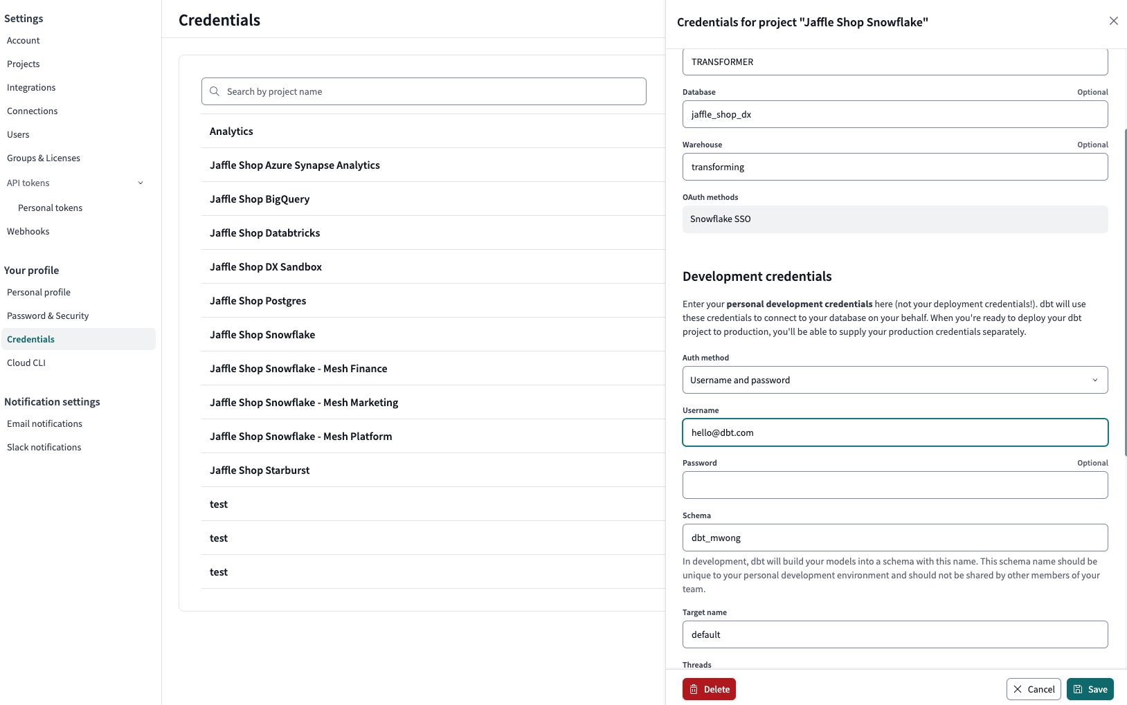 Configure developer credentials in your Profile