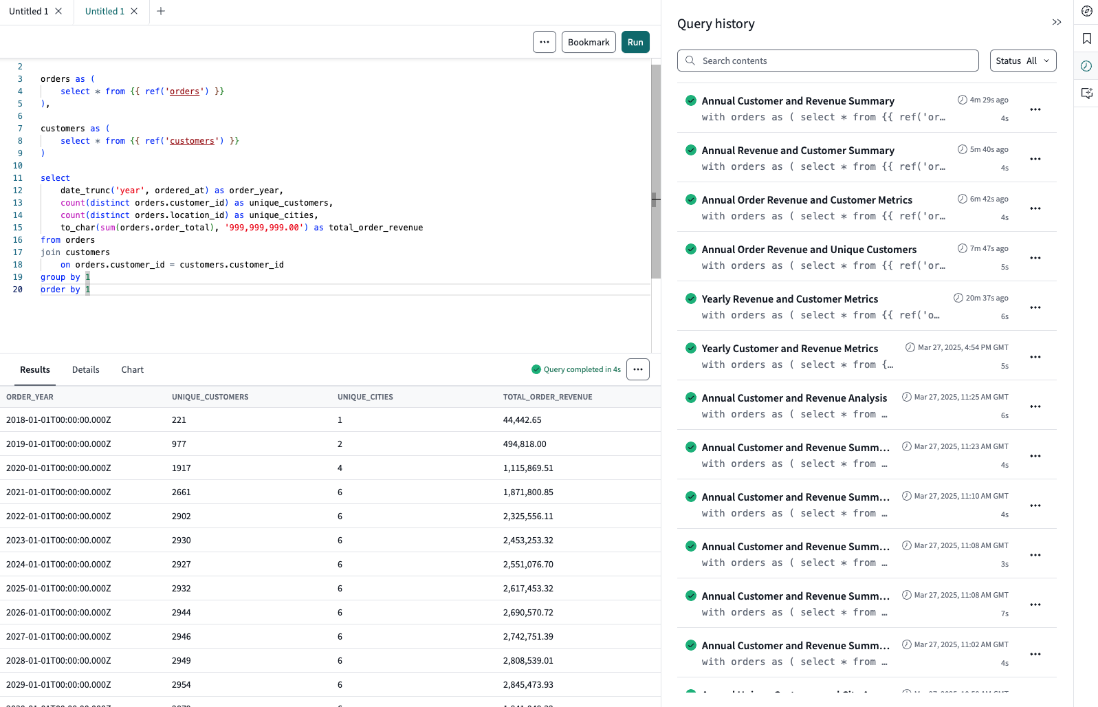 dbt Insights Query history icon